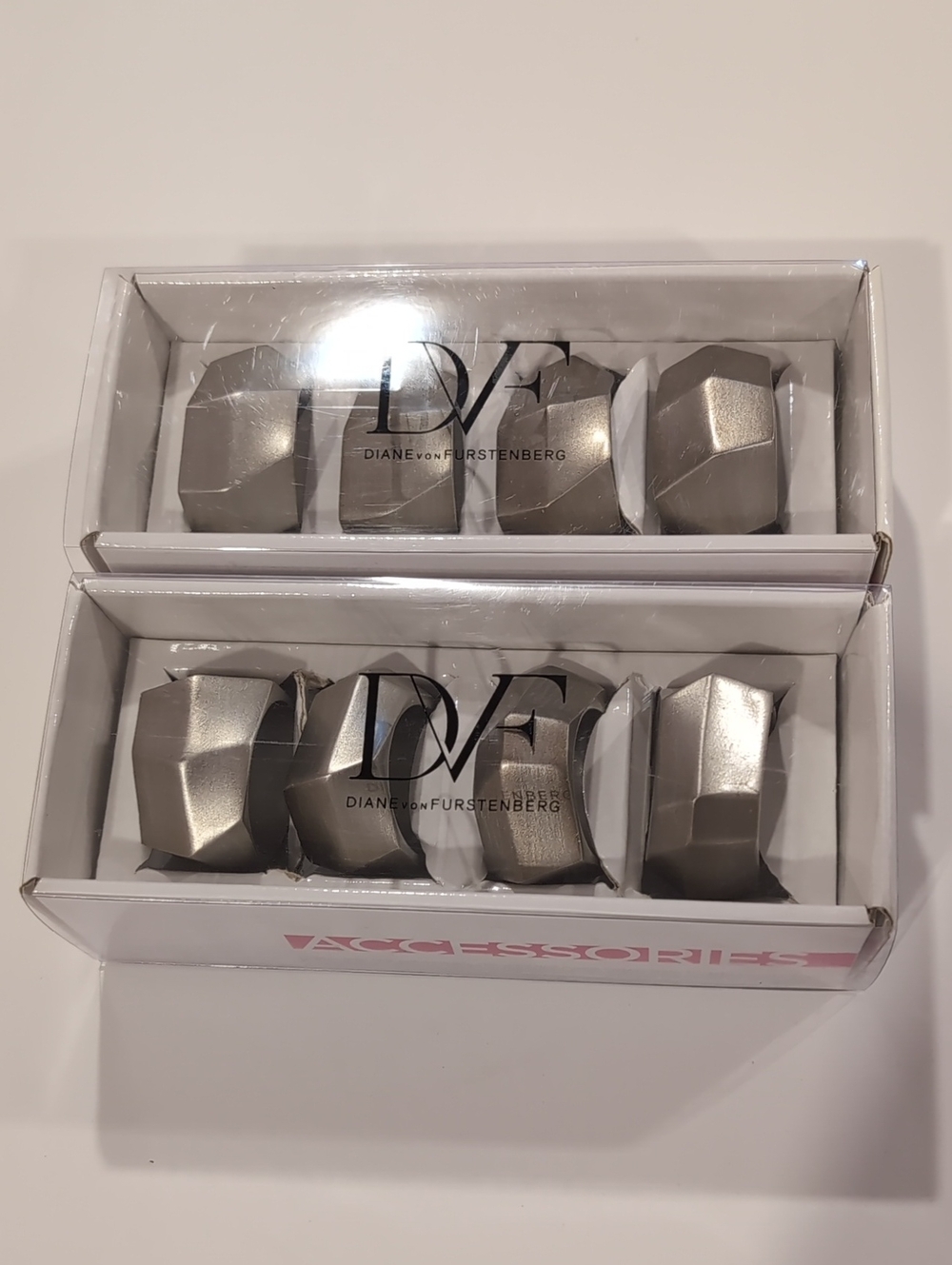Diane Von Furstenberg Silver Faceted Napkin Rings - Set of 8 Geometric